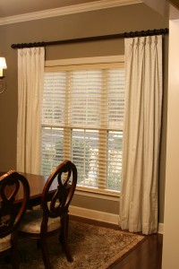 Contemporary Dining Room Draperies With Added Shades for Privacy