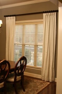 Contemporary Dining Room Draperies With Added Shades for Privacy