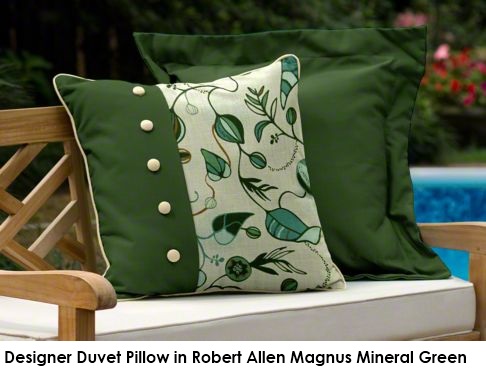 Designer Duvet pillow in Robert Allen Magnus green fabric