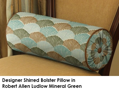 Shirred bolster in Robert Allen Ludlow Mineral Green fabric