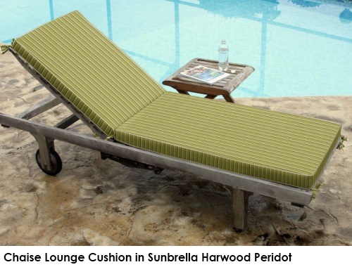 Chaise cushion in Sunbrella Harwood Peridot green fabric