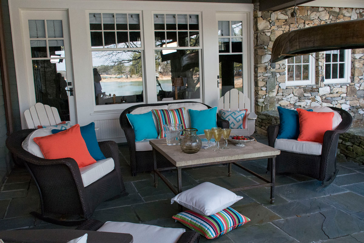 Enjoy comfortable outdoor seating with custom cushions and pillows.