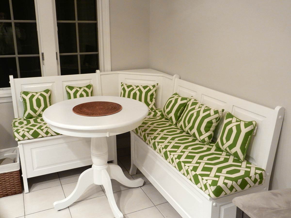 Green and White Breakfast Nook Cushions