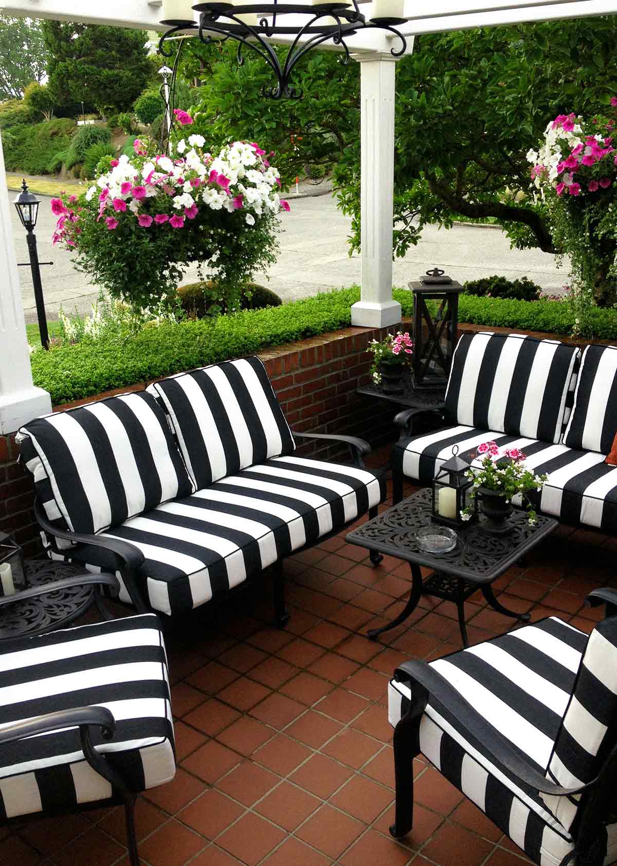 Black and White Striped Deep Seating Cushions