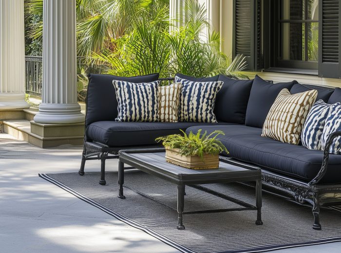 Custom deep seat cushions with various sized accent throw pillows from Cushion Source.